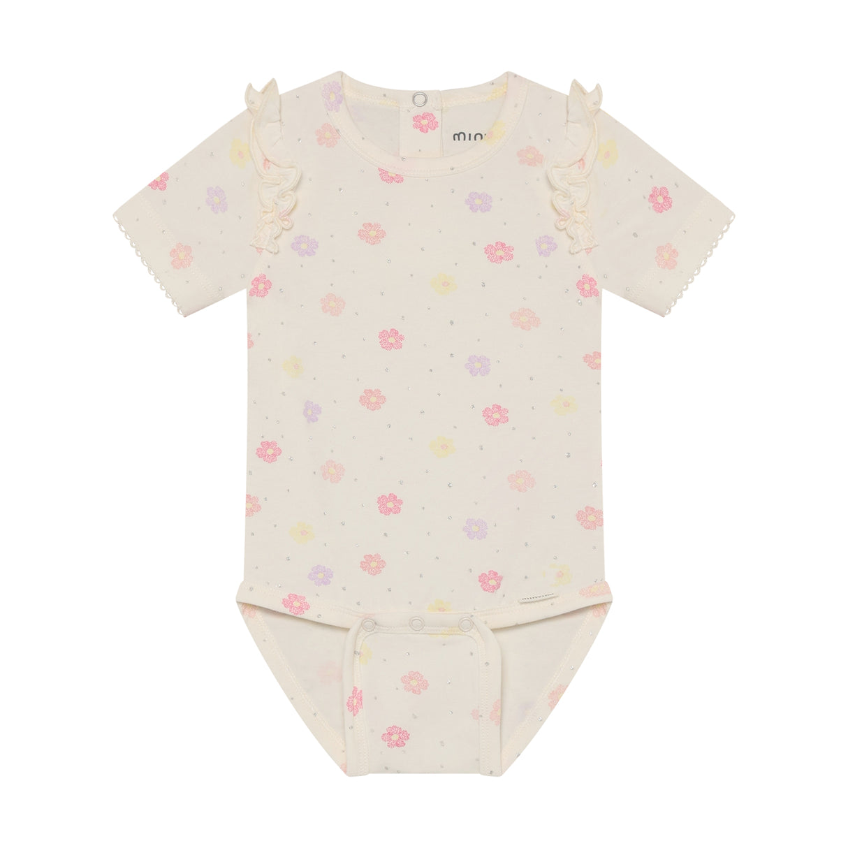 Minymo - Sand kort ærmet body med blomster 114343