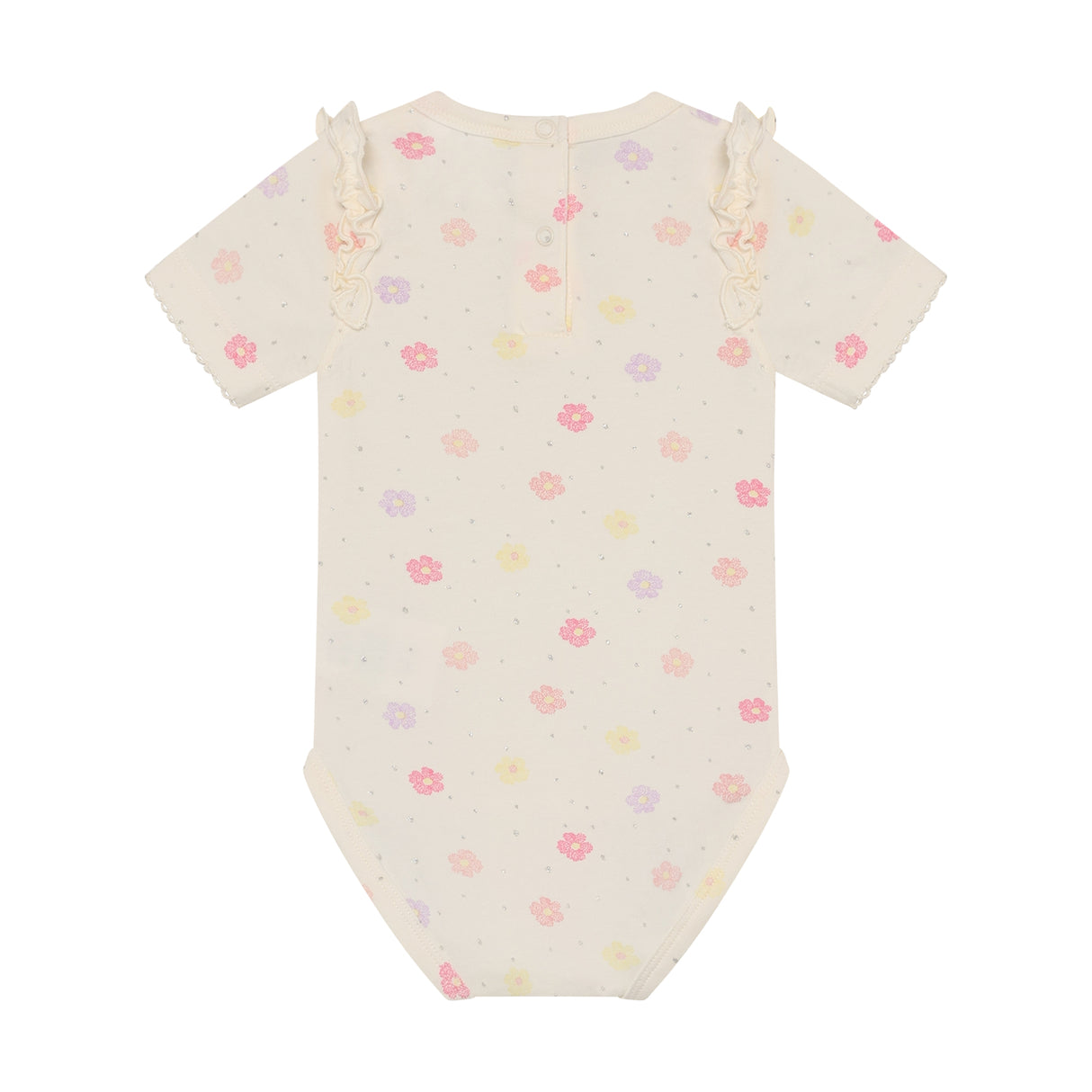 Minymo - Sand kort ærmet body med blomster 114343