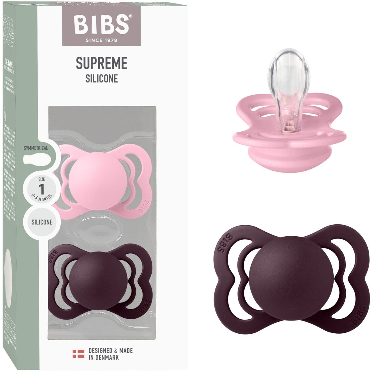 Bibs Baby Pink/Plum Sut Supreme 2-Pak Silikone