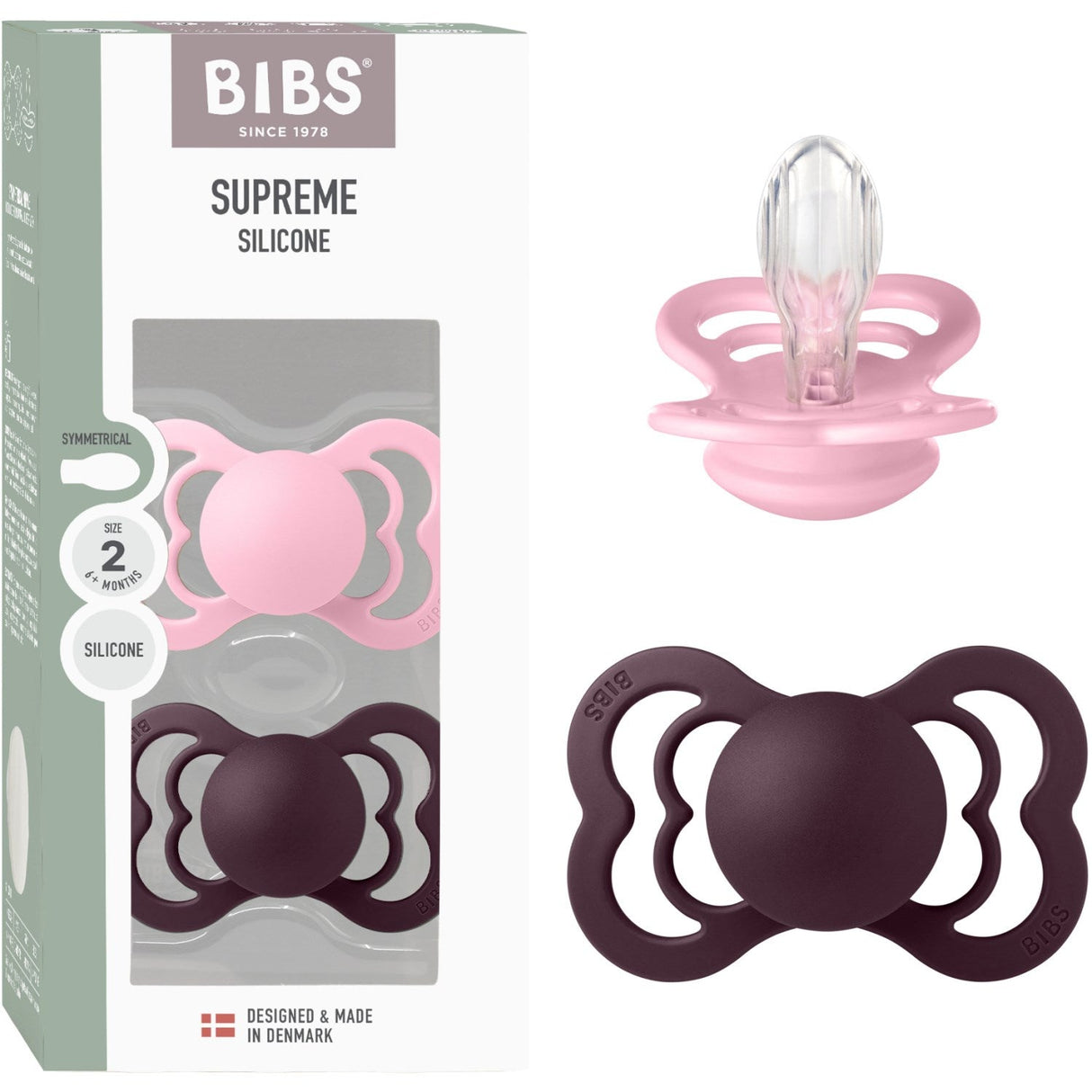 Bibs Baby Pink/Plum Sut Supreme 2-Pak Silikone