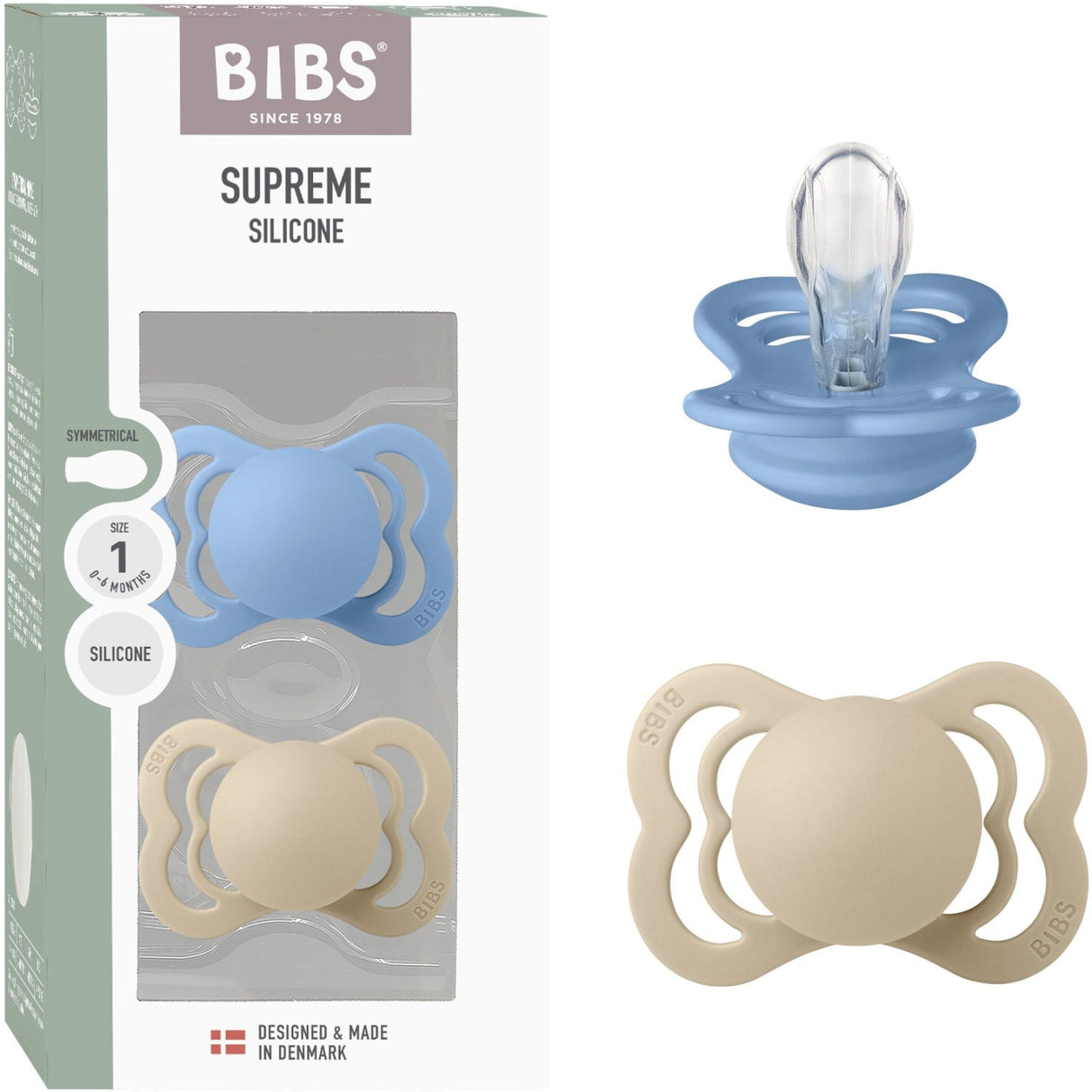 Bibs Vanilla/Sky Blue Sut Supreme 2-Pak Silikone