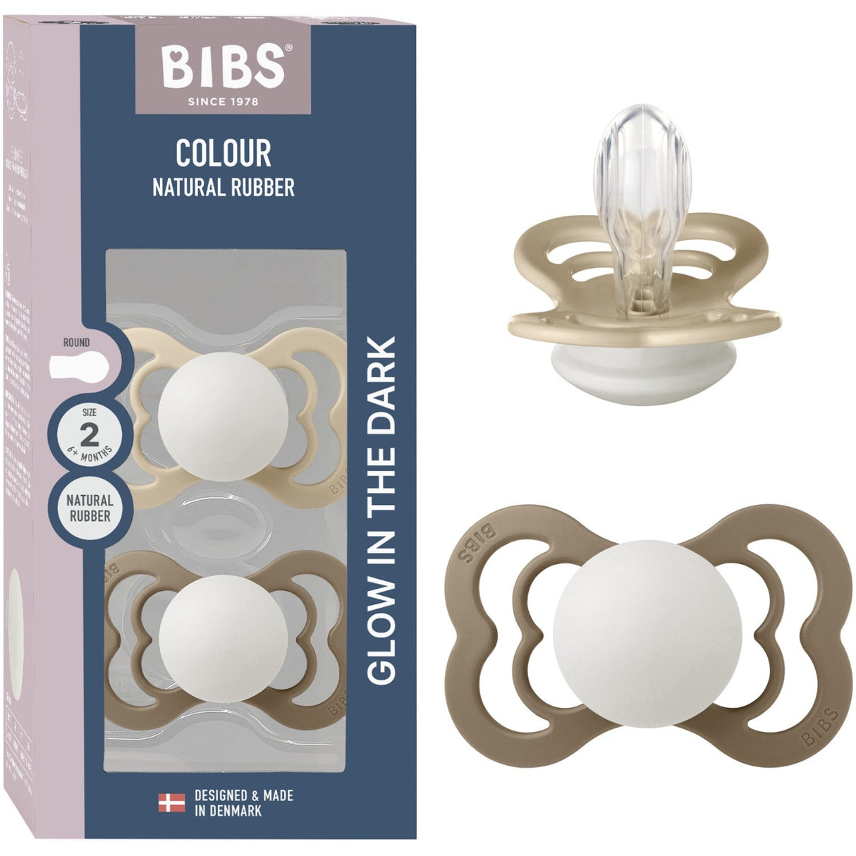 Bibs Vanilla Glow/Dark Oak Glow Sut Supreme 2-Pak Silikone