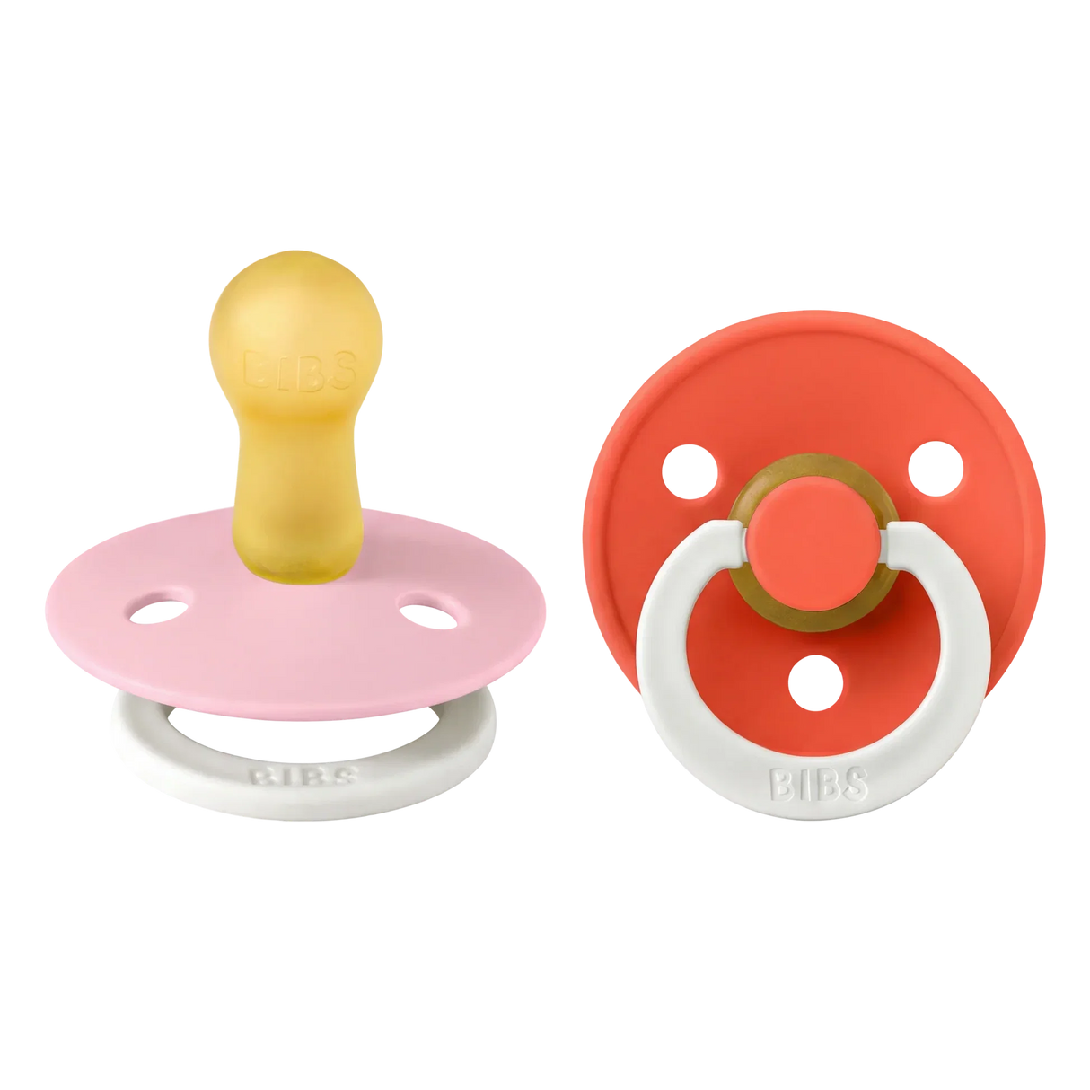 BIBS Pacifier Colour 2 PACK Latex Baby Pink GLOW/Tango GLOW