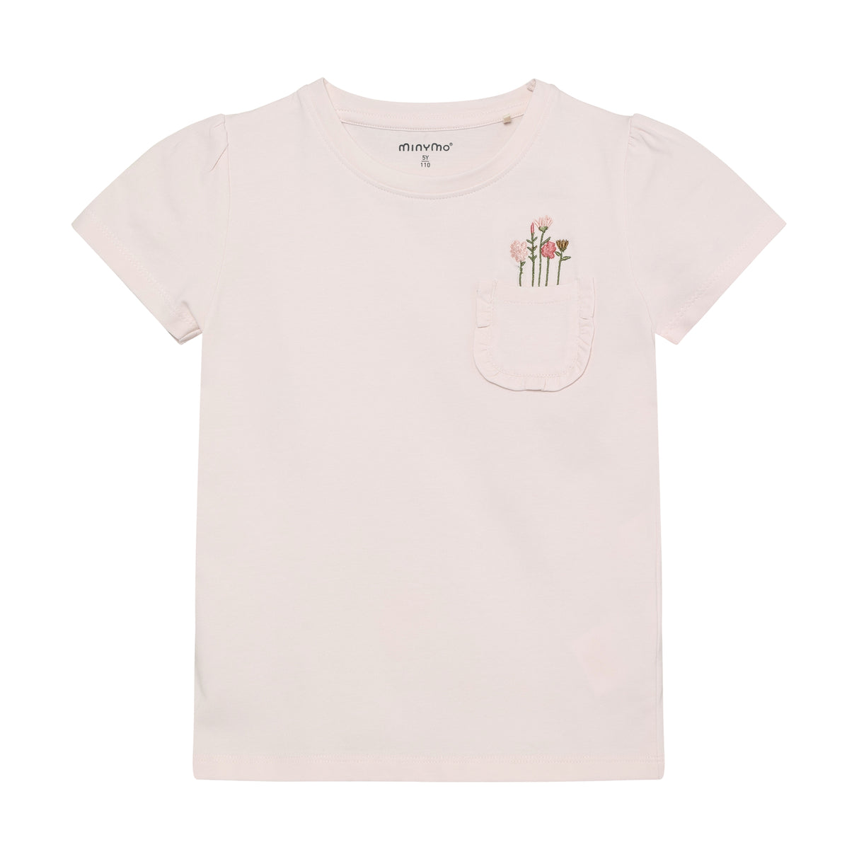 Minymo T-shirt m broderede blomster på lomme