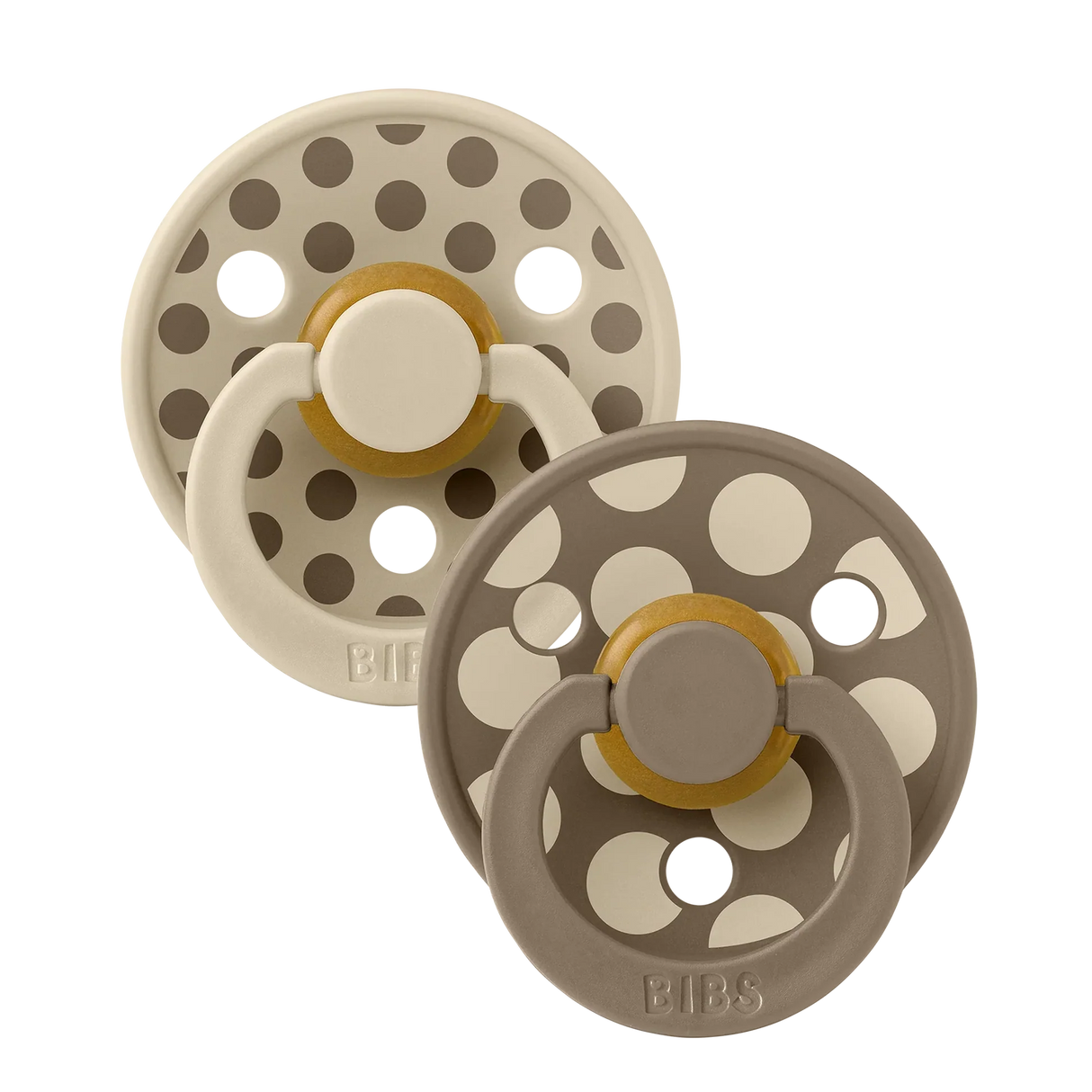 BIBS Pacifier Studio Colour 2 PACK Polka Mix Latex Vanilla/Dark Oak