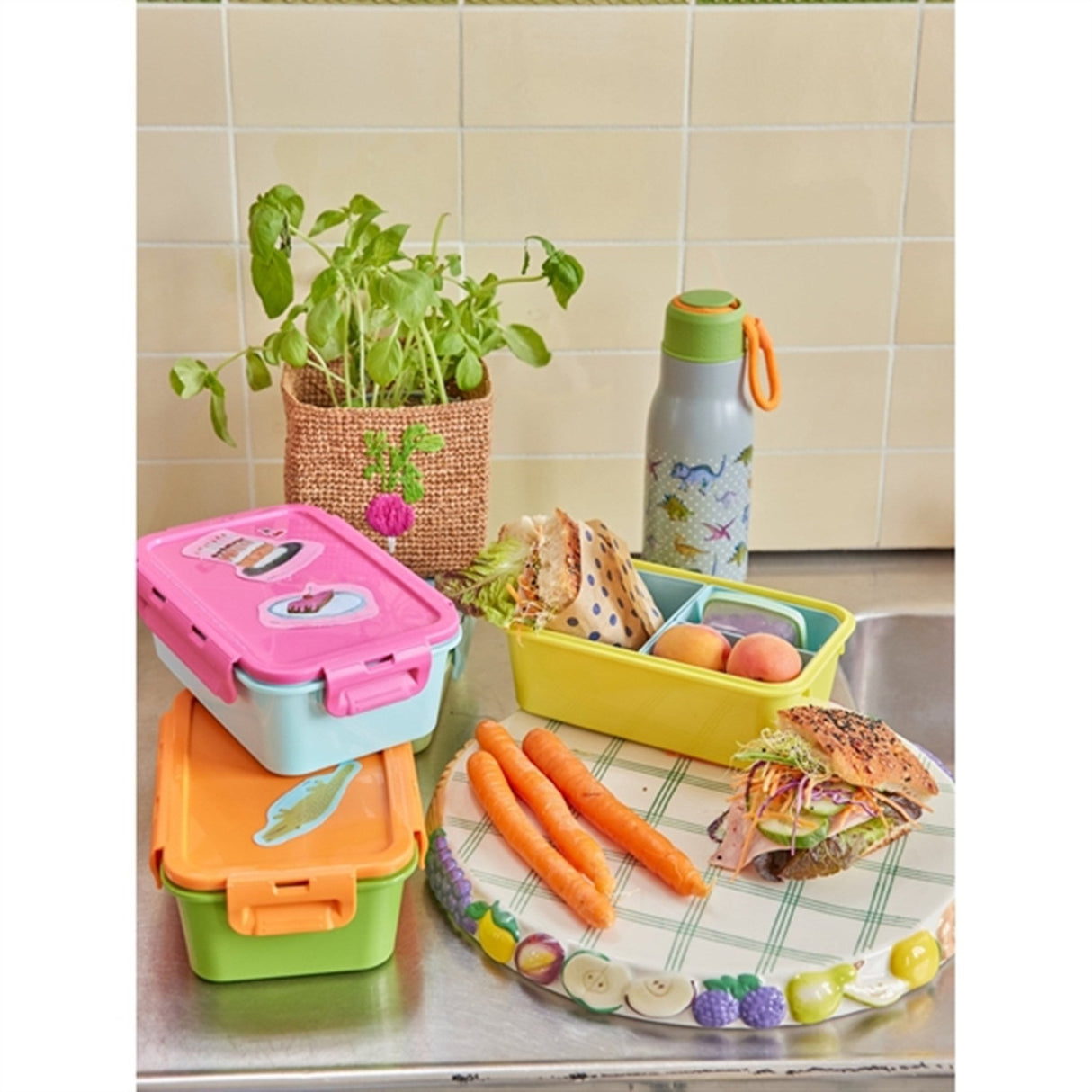 RICE Pink/Mint Madkasse med 3 inddelinger