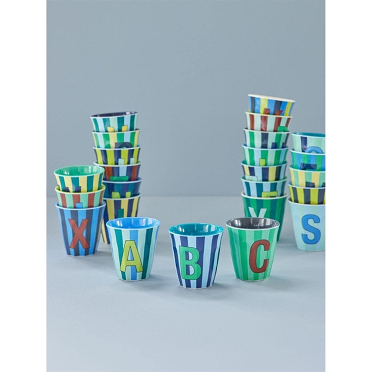 RICE Bluish Stripes Melamin Alfabet Kop