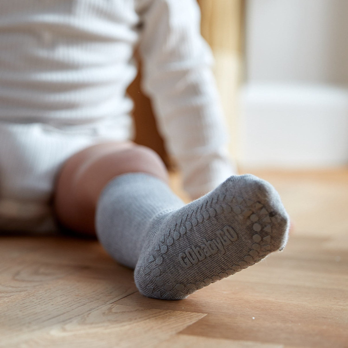 Gobabygo Grey Melange Non-Slip Strømper Bambus