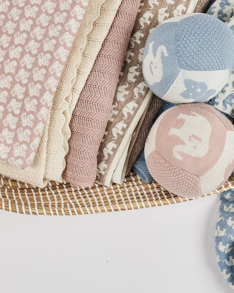 Smallstuff Babytæppe med elefanter, merino uld, powder