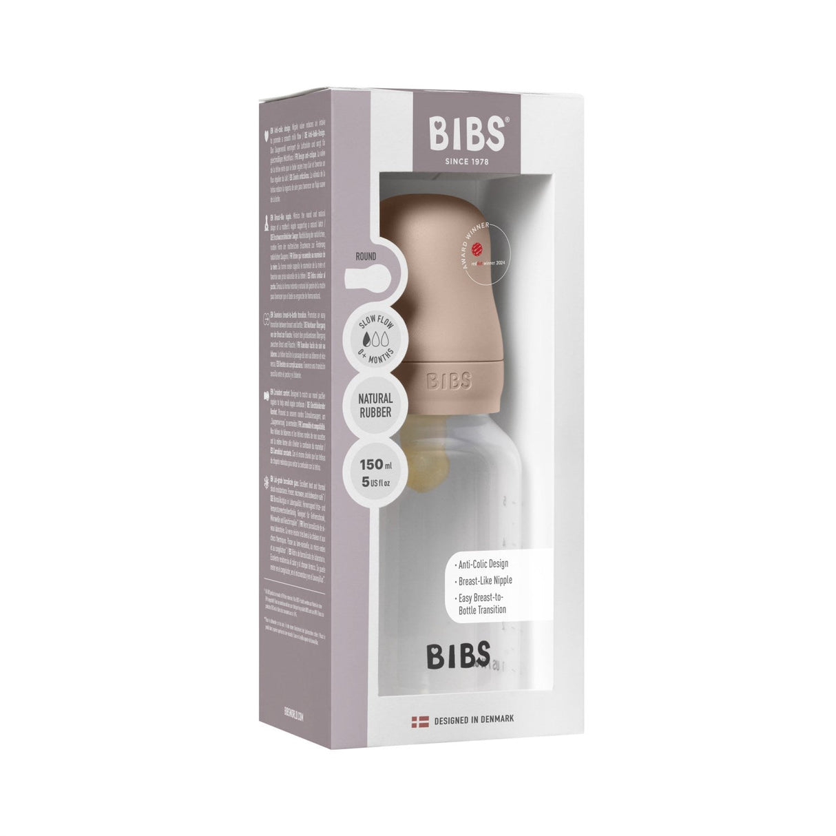 Bibs Blush Baby Flaske Round Latex 1 Pack 150 ml Slow Flow