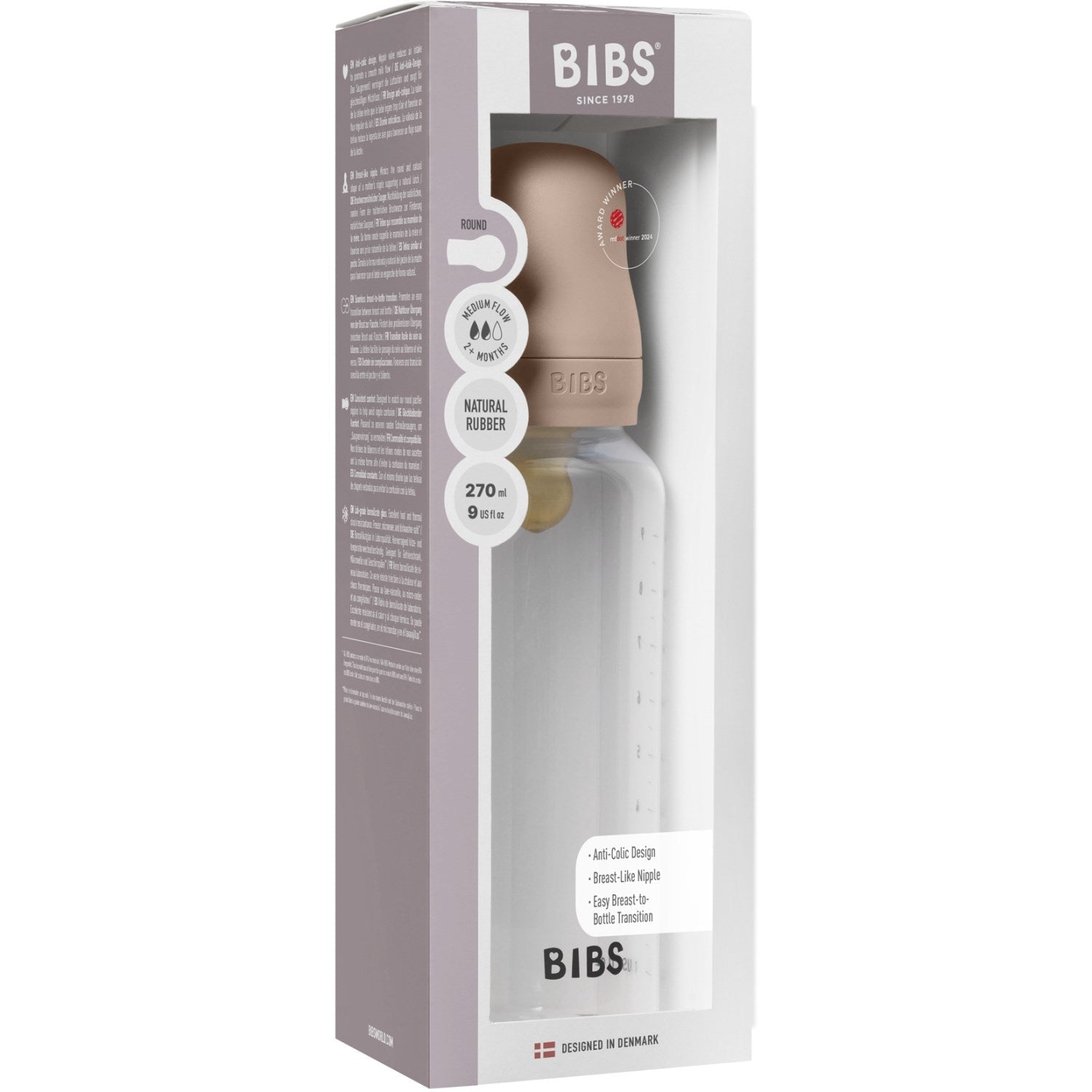 Bibs Blush Baby Flaske Round Latex 1 Pack 270 ml Medium Flow