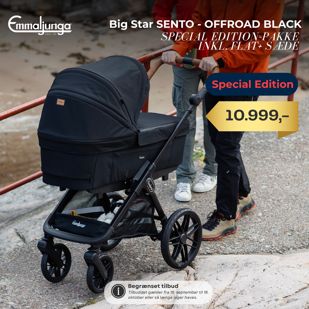 Emmaljunga Big Star Sento OFFROAD BLACK Inkl. Flat+ sæde