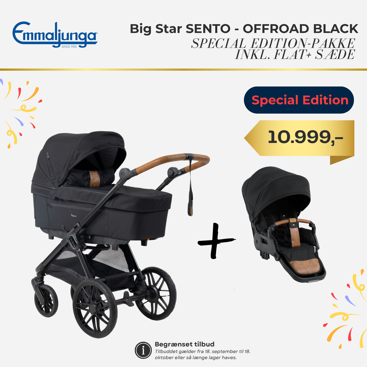 Emmaljunga Big Star Sento OFFROAD BLACK Inkl. Flat+ sæde