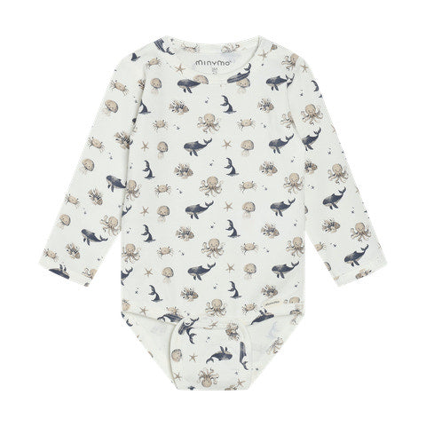 Minymo - Langærmet Body m. Print - White Pepper 114301