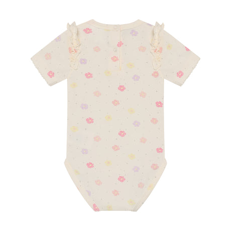 Minymo - Sand kort ærmet body med blomster 114343