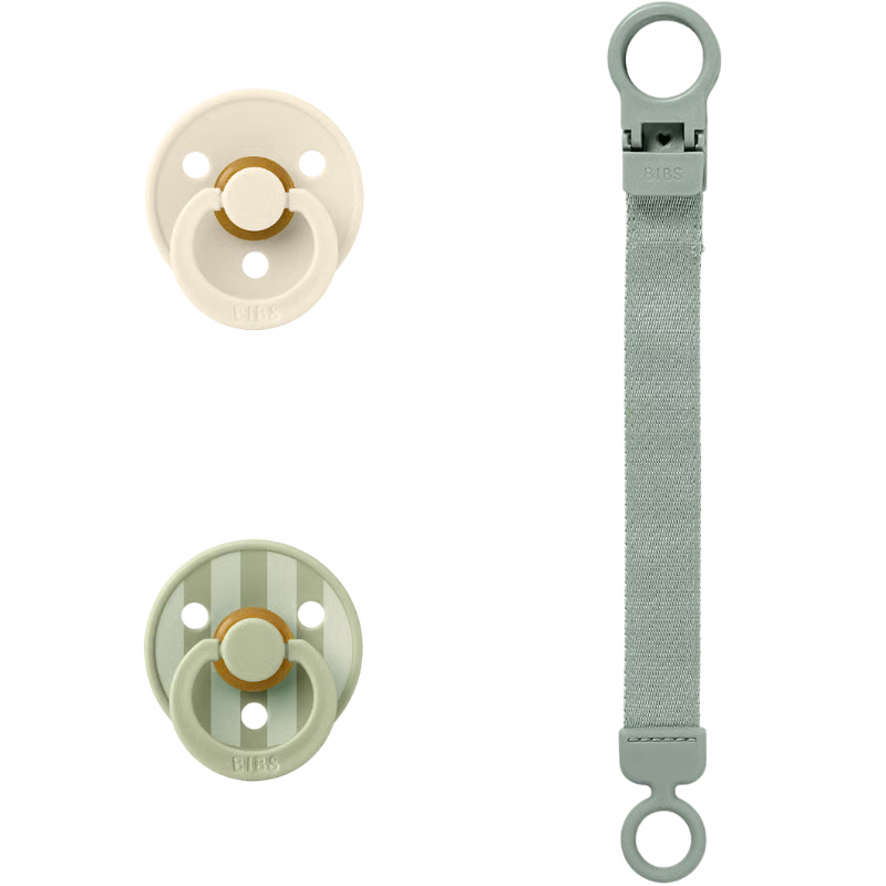 BIBS Colour Pacifier & Loop Clip Gift Set Latex Size 1 Sage