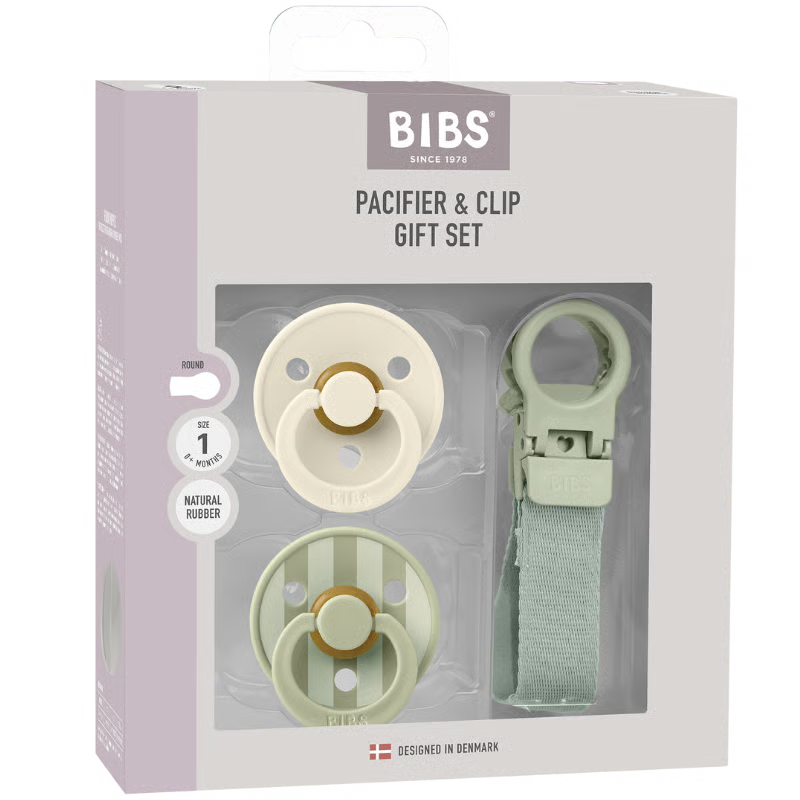BIBS Colour Pacifier & Loop Clip Gift Set Latex Size 1 Sage