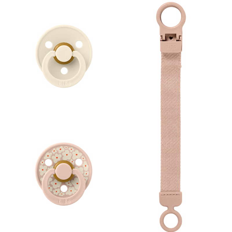 BIBS Colour Pacifier & Loop Clip Gift Set Latex Size 1 Blush