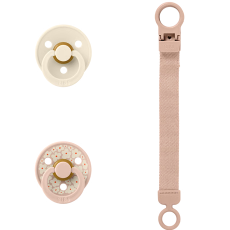 BIBS Colour Pacifier & Loop Clip Gift Set Latex Size 1 Blush