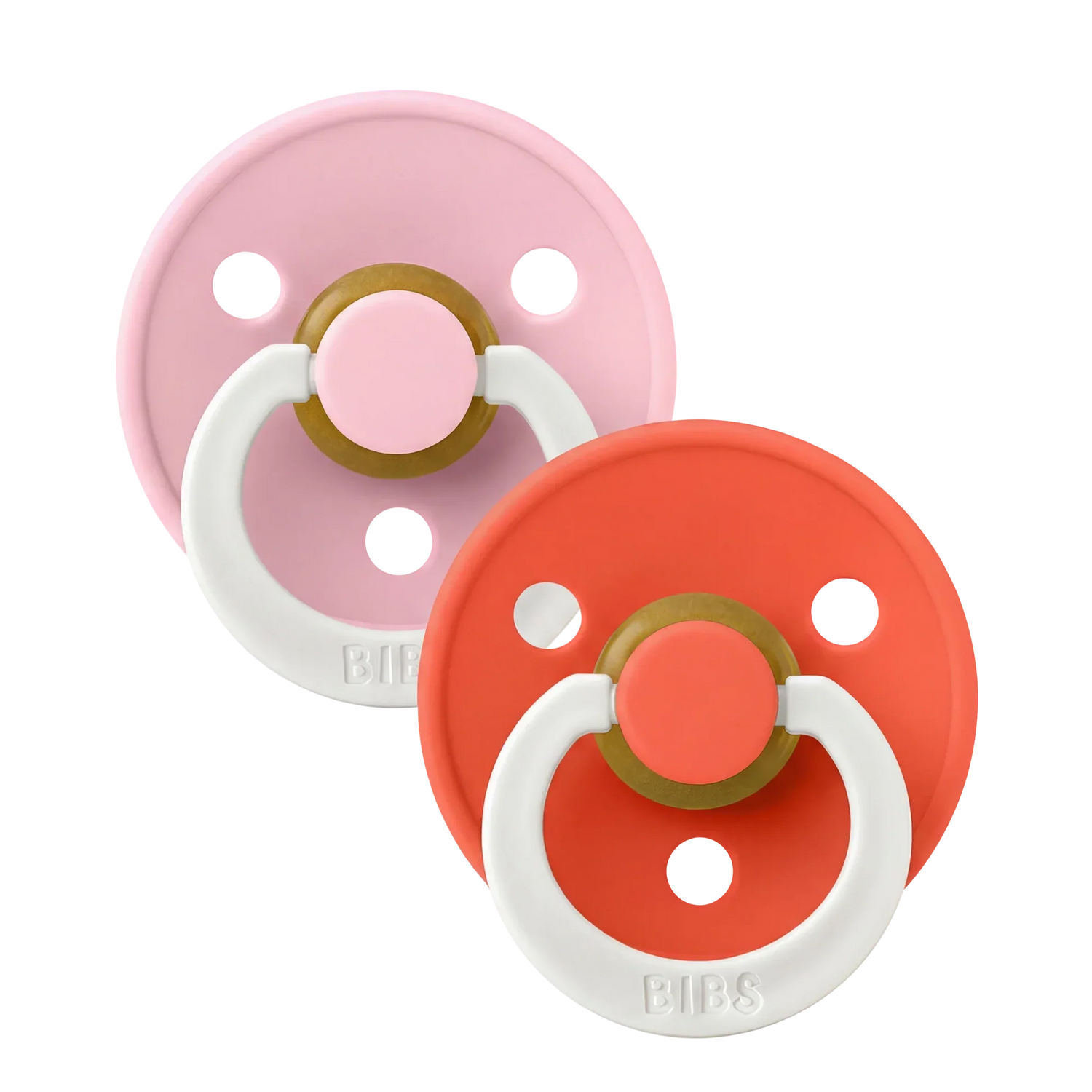 BIBS Pacifier Colour 2 PACK Latex Baby Pink GLOW/Tango GLOW