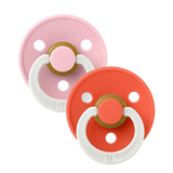 BIBS Pacifier Colour 2 PACK Latex Baby Pink GLOW/Tango GLOW