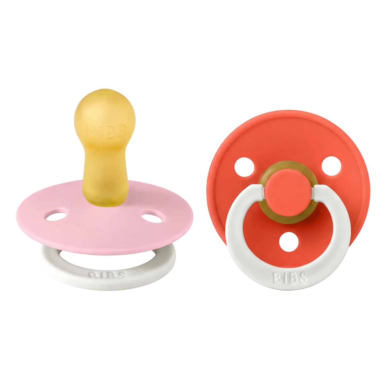 BIBS Pacifier Colour 2 PACK Latex Baby Pink GLOW/Tango GLOW