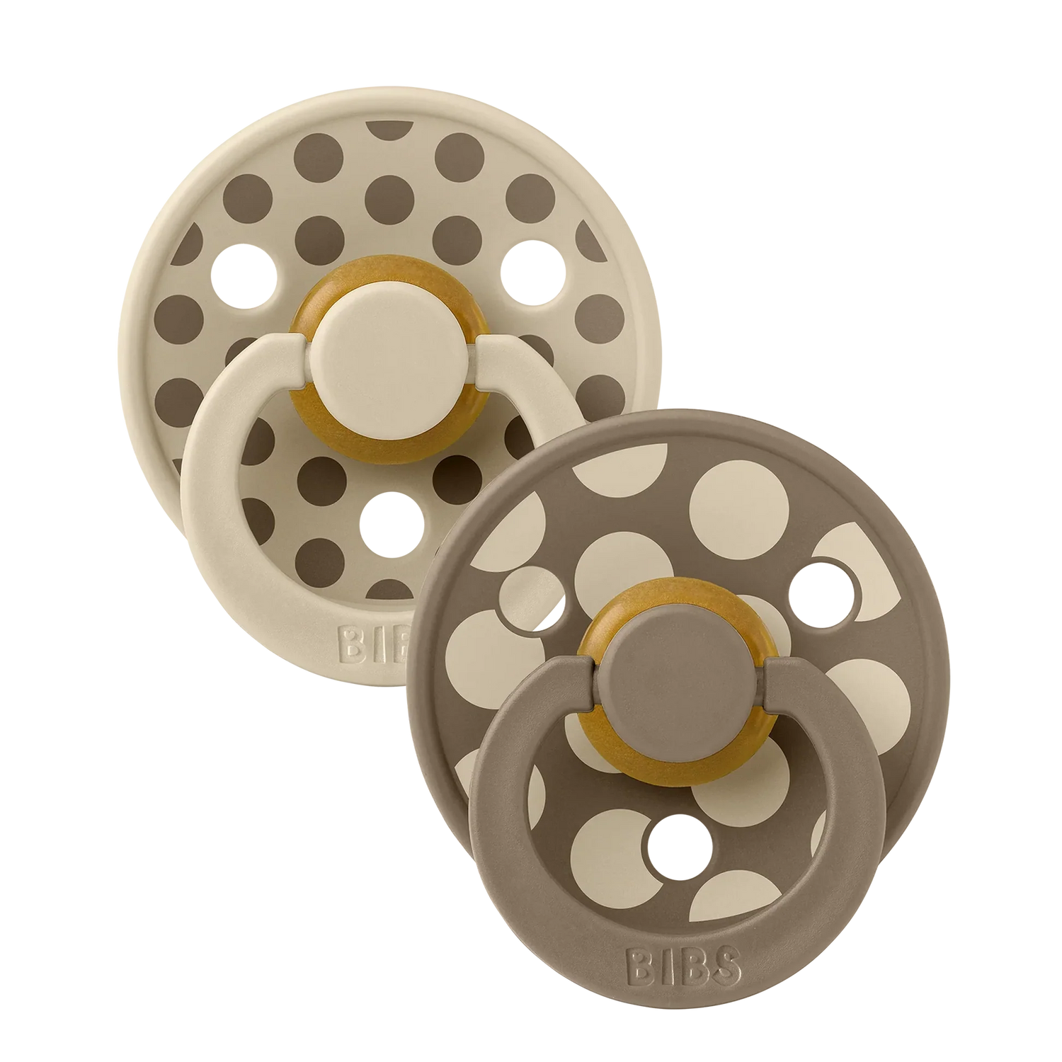BIBS Pacifier Studio Colour 2 PACK Polka Mix Latex Vanilla/Dark Oak