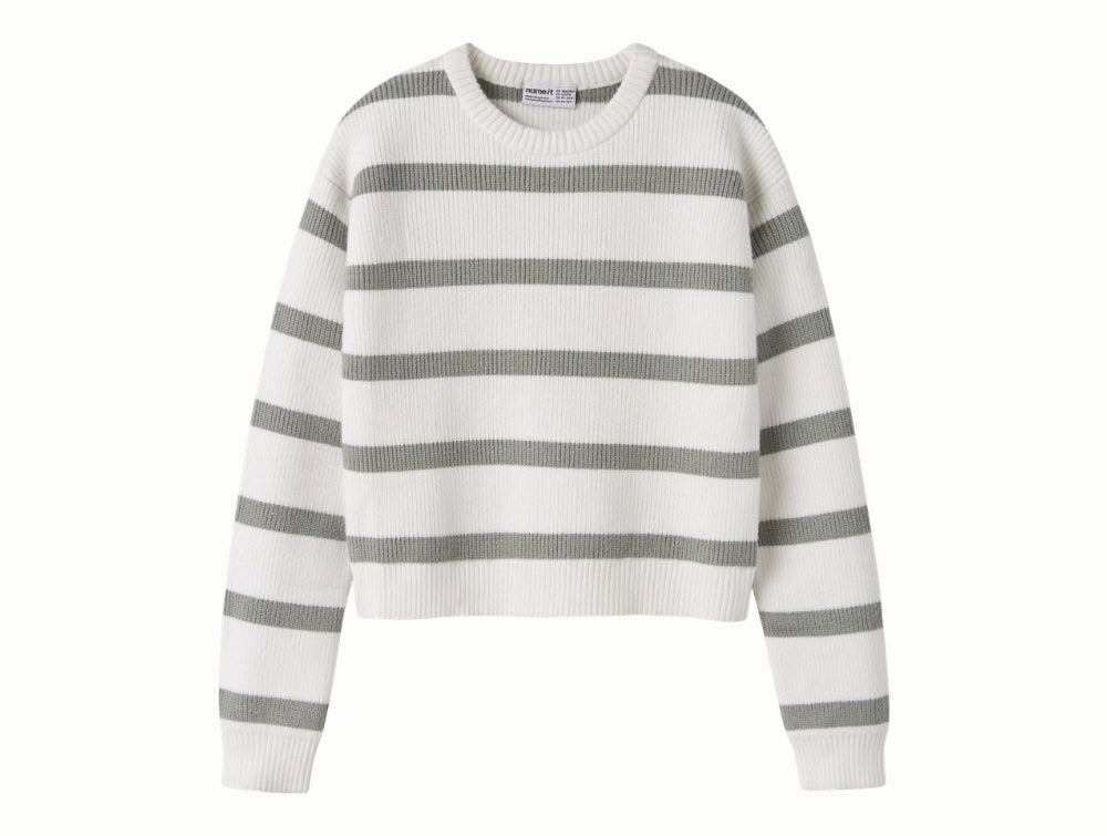 Name It striktrøje cloud dancer med grønne striber