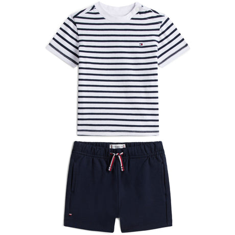 Tommy Hilfiger Dark Night Navy Essential Stripe Tee + Kort Sæt