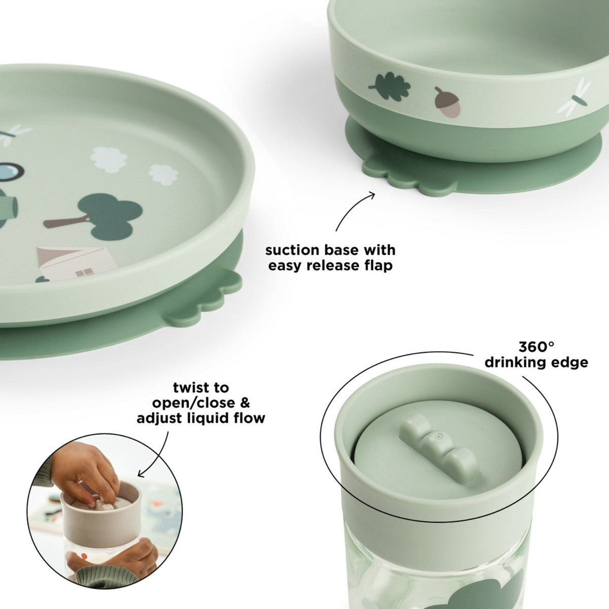 DonebyDeer Green Tiny Trails Foodie Spisesæt Med Kop