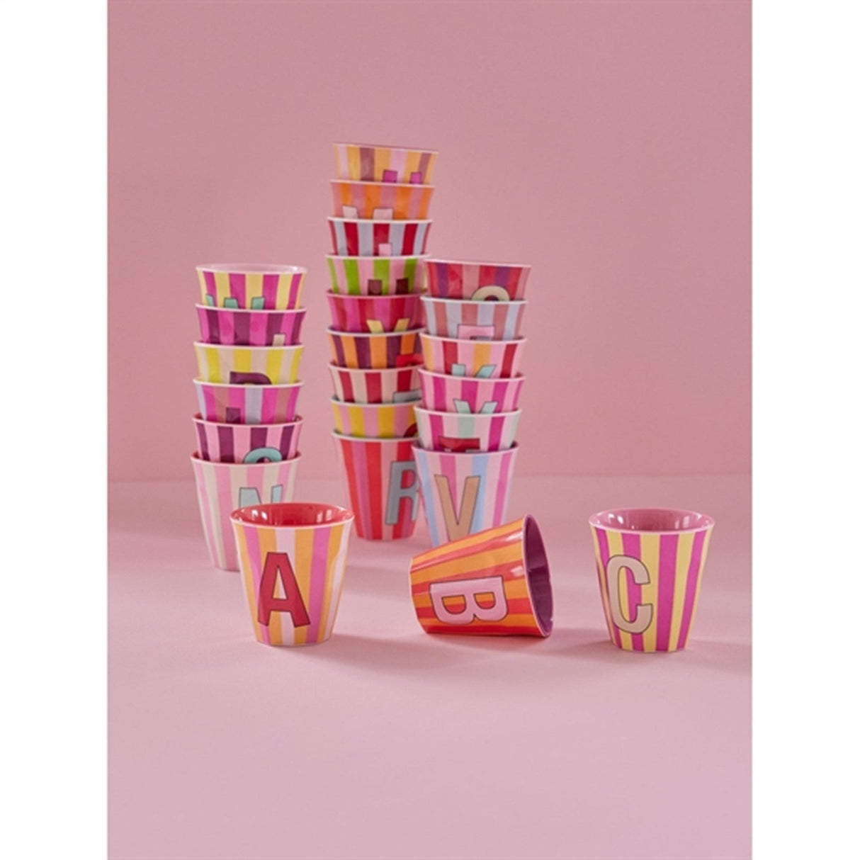 RICE Pinkish Stripes Melamin Alfabet Kop