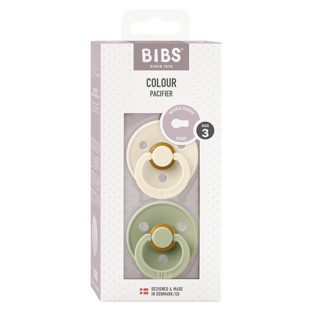 BIBS Pacifier Colour 2 PACK Latex Size 3 Ivory/Sage
