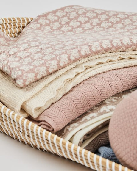 Smallstuff Babytæppe med elefanter, merino uld, natur