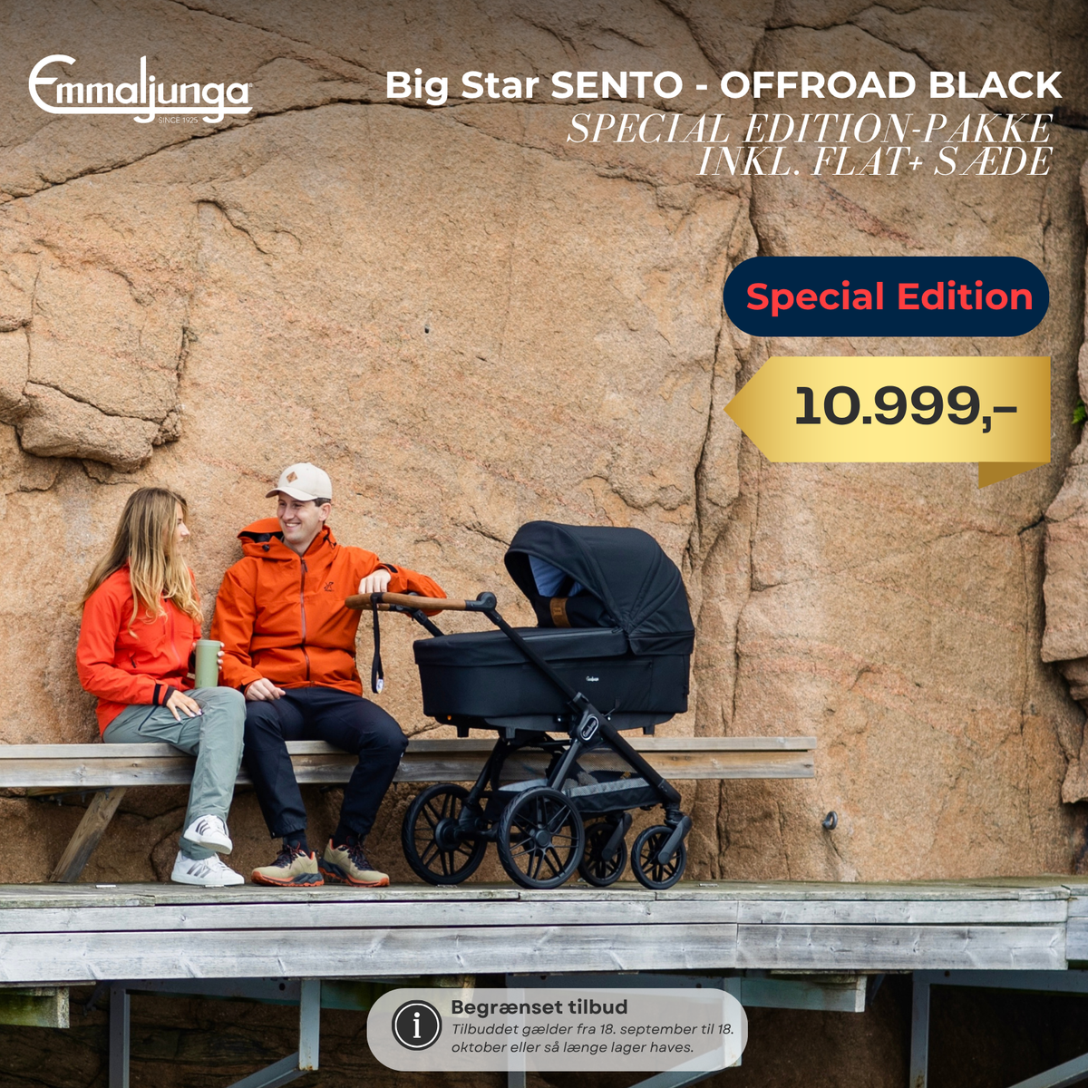 Emmaljunga Big Star Sento OFFROAD BLACK  Inkl. Flat+ sæde