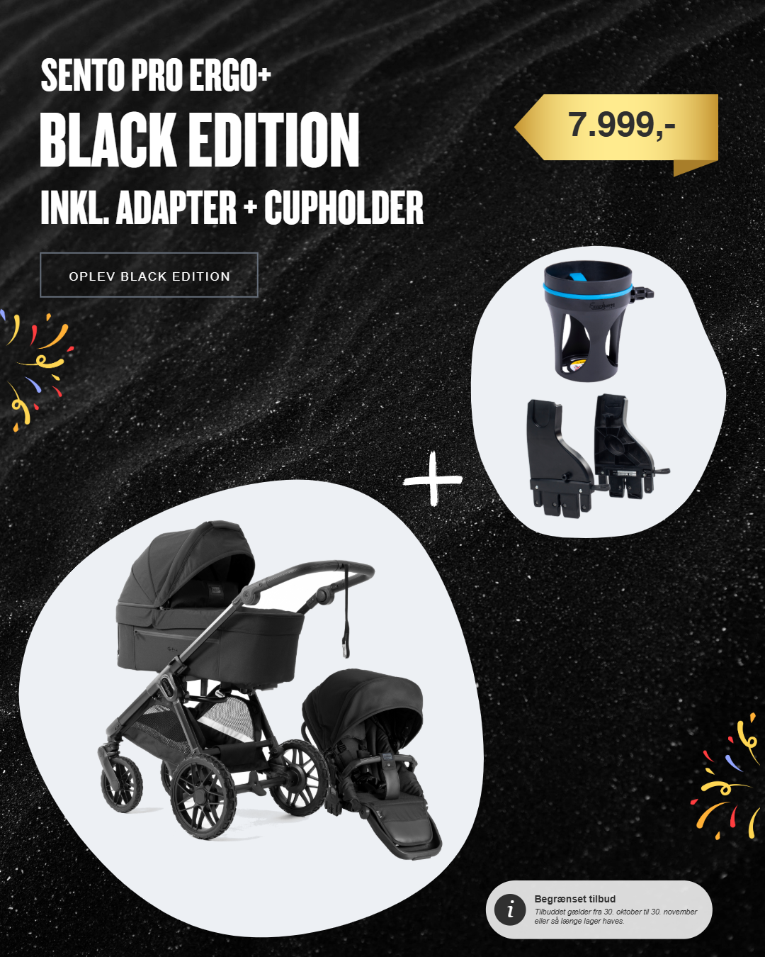 Emmaljunga Sento Pro Ergo+ BLACK EDITION  Inkl. Kopholder I Adapter