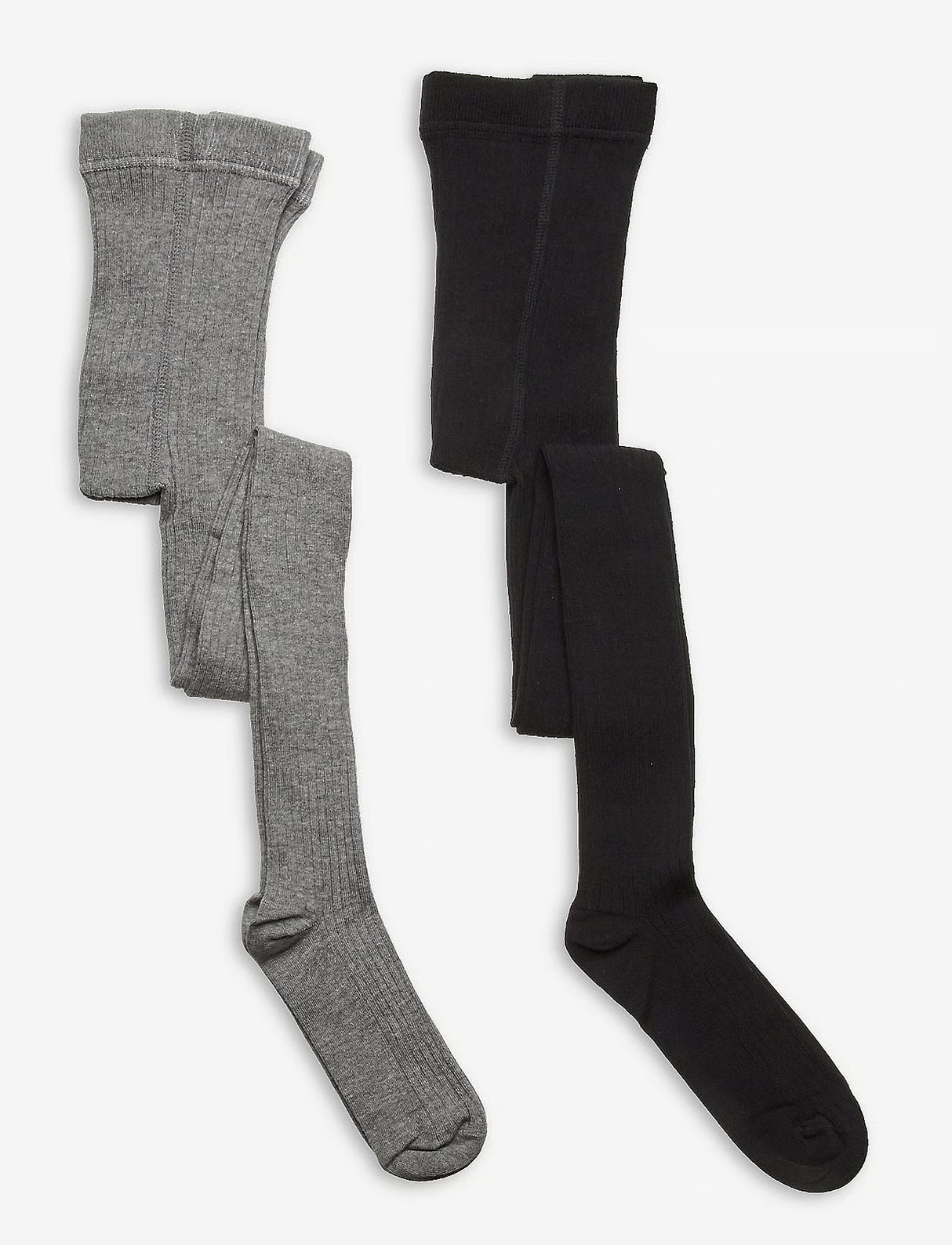 Minymo Stocking - solid rib 2-pack - Strømpebukser Grå/sort