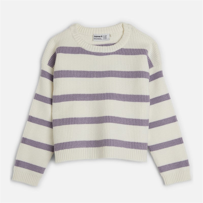 Name It Piger Vnilla Strikket Sweater Cloud Dancer/Lavender Grey